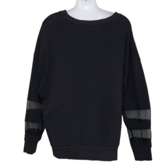 Good American Women's Black Sweatshirt Sheer Panel Sleeves Size 2XL - Picture 14 of 14